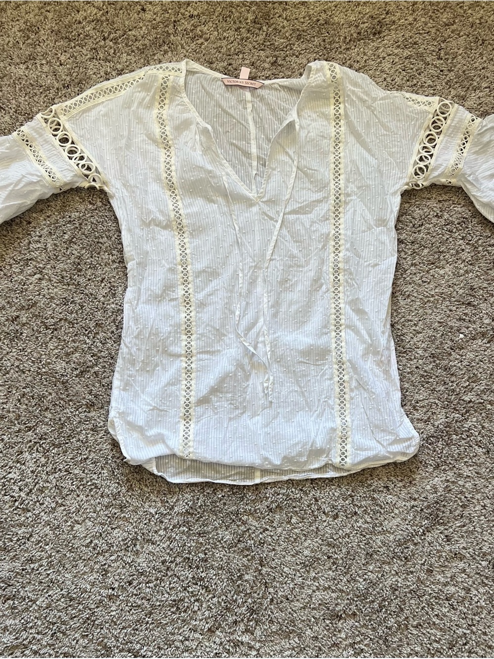 Victoria's Secret Tunic Cotton Cover Up XS Boho Peasant Coastal Eyelet Lace